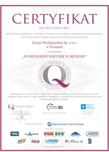 Certyfikat Wiarygodny Partner w Biznesie 2017