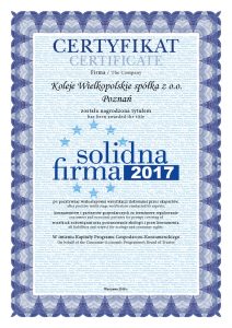 Certyfikat Solidna Firma 2017
